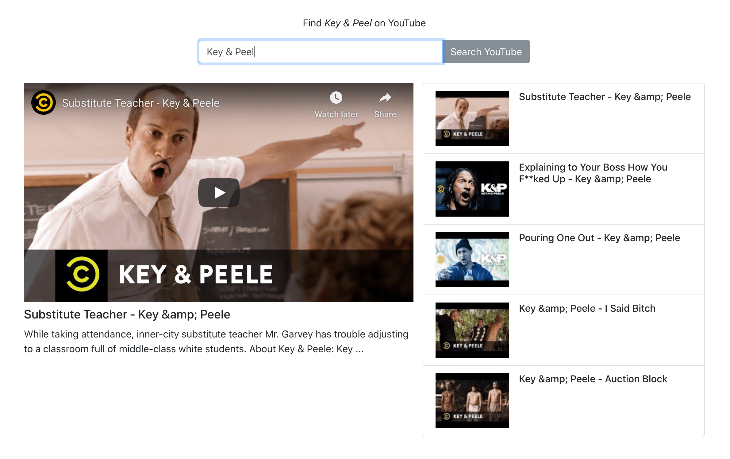 Screenshot of YouTube Search App